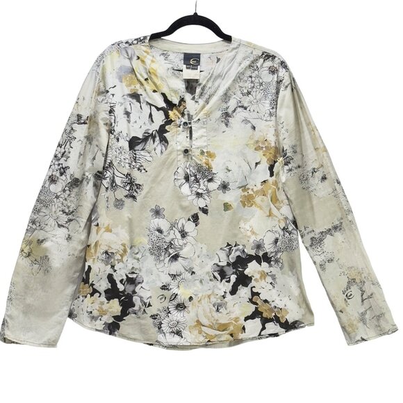 JUST CAVALLI Womens Top Multi Floral Cotton Shirt Long Sleeve Button Tab Size XL - Picture 8 of 10